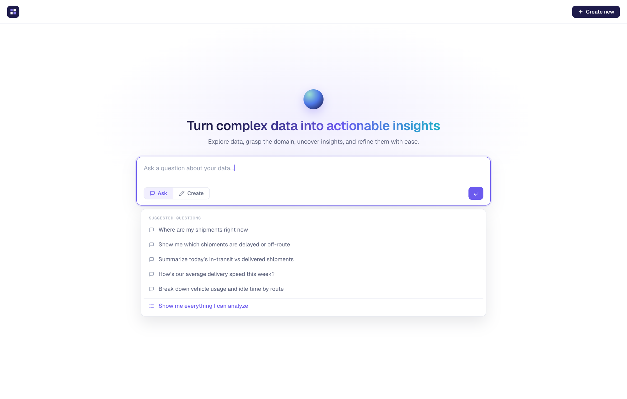 Universal AI: ask a question or describe what you want to create, on the same canvas with history and memory.