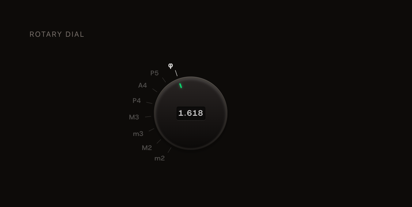 The knob I kept. Same component, flat gradients, shadow depth only, with a rolling odometer counter in the middle.